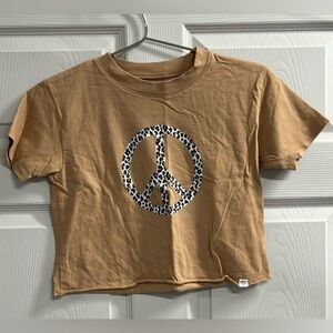 T&B Women’s Tan Peace Sign Crop Top - Size Medium - VGUC